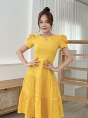 Đầm xòe tay phồng nhún bèo S&M - GR0223