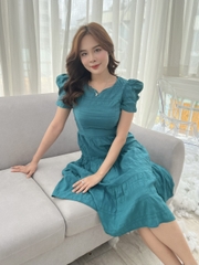 Đầm xòe tay phồng nhún bèo S&M - GR0223