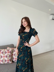 Đầm xòe họa tiết beo cổ vuông tay phồng S&M - GR0222