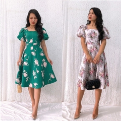 Đầm xòe form dài dự tiệc S&M cổ vuông tay phồng sang trọng GR190