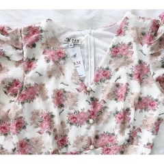 Đầm xòe voan hoa cổ tim tay phồng nhún bèo lai S&M GR193 - Hình thật do shop chụp