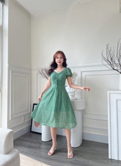 Đầm xòe hoa nhí rút ngực tay phồng bo thun - GR0225