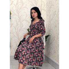 Đầm xòe voan hoa cổ vuông nhún ngực S&M GR192 - Hình thật do shop chụp