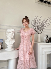 Đầm xòe hoa nhí rút ngực tay phồng bo thun - GR0225