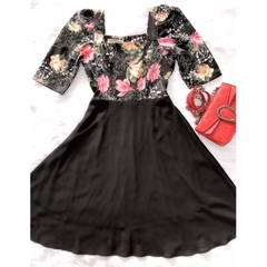 Đầm xòe họa tiết hoa S&M cổ vuông, tay lửng sang trọng, giá rẻ, có bigsize - GR159 - Hình thật shop tự chụp
