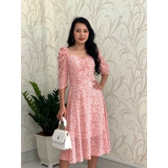 Đầm xòe voan hoa cổ vuông nhún ngực S&M GR192 - Hình thật do shop chụp