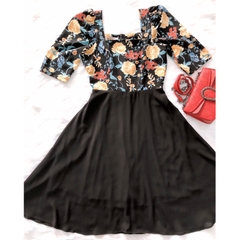 Đầm xòe họa tiết hoa S&M cổ vuông, tay lửng sang trọng, giá rẻ, có bigsize - GR159 - Hình thật shop tự chụp