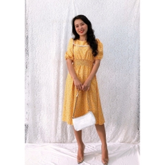 Đầm xòe dài hoa nhí S&M nhún thun eo, cổ phối ren siêu xinh GR178- Hình thật shop chụp