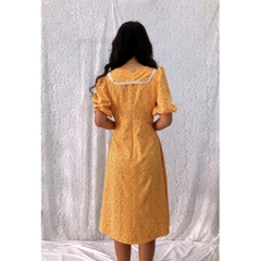 Đầm xòe dài hoa nhí S&M nhún thun eo, cổ phối ren siêu xinh GR178- Hình thật shop chụp