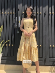 Đầm dài sát nách tùng phối bèo GR0036