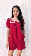 Đồ bộ mặc nhà S&M phối ren cực xinh, chất đũi mát, giá rẻ GR207 - Có 2 màu