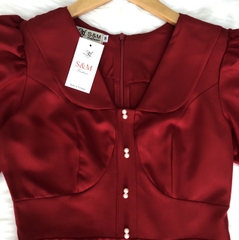 Đầm xòe cổ lá sen tay phồng đính nẹp đính nút - GR0217 (hình thật shop chụp)