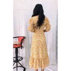 Đầm xòe voan hoa cổ tim tay phồng nhún bèo lai S&M GR193 - Hình thật do shop chụp