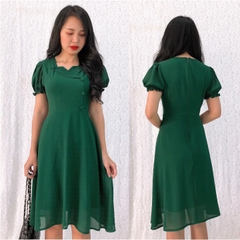 Đầm Xòe Voan Chiffon S&M Cổ Bẻ Đính Nút Tôn Dáng, Xinh Đẹp, Giá Rẻ GR156
