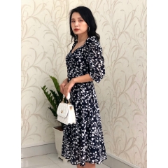 Đầm xòe voan hoa cổ vuông nhún ngực S&M GR192 - Hình thật do shop chụp