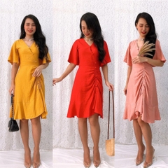 Đầm Xòe S&M Tùng Rút Thun Phối Bèo, Đính Nút Sang Trọng, Giá Rẻ GR0138