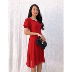 Đầm Xòe Voan Chiffon S&M Cổ Bẻ Đính Nút Tôn Dáng, Xinh Đẹp, Giá Rẻ GR156