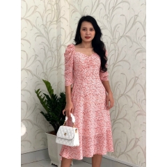 Đầm xòe voan hoa cổ vuông nhún ngực S&M GR192 - Hình thật do shop chụp