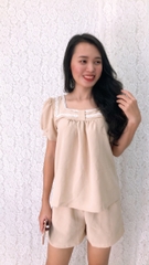 Đồ bộ mặc nhà S&M phối ren cực xinh, chất đũi mát, giá rẻ GR207 - Có 2 màu