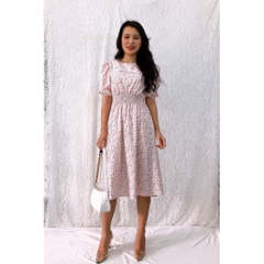Đầm xòe dài hoa nhí S&M nhún thun eo, cổ phối ren siêu xinh GR178- Hình thật shop chụp