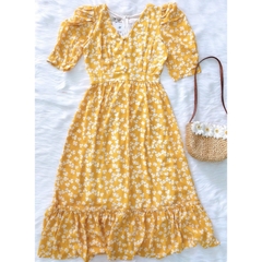 Đầm xòe voan hoa cổ tim tay phồng nhún bèo lai S&M GR193 - Hình thật do shop chụp
