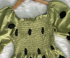 Đầm xòe nhún thun chấm bi tay phồng - GR0164