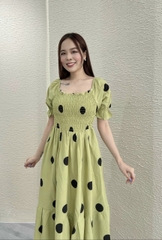 Đầm xòe nhún thun chấm bi tay phồng - GR0164