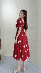 Đầm xòe nhún thun chấm bi tay phồng - GR0164