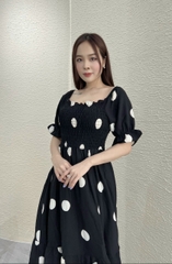 Đầm xòe nhún thun chấm bi tay phồng - GR0164