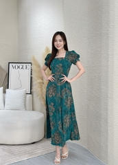 Đầm xòe họa tiết cổ vuông tay phồng - GR0241