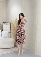 Đầm xòe chấm bi cổ vuông phối ren, tay phồng (CÓ TÚI) - GR0242
