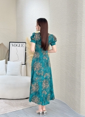 Đầm xòe họa tiết cổ vuông tay phồng - GR0241
