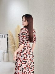 Đầm xòe chấm bi cổ vuông phối ren, tay phồng (CÓ TÚI) - GR0242