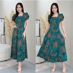 Đầm xòe họa tiết cổ vuông tay phồng - GR0241