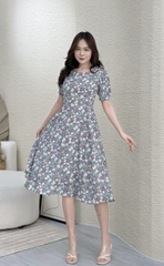 Đầm xòe hoa nhí tay phồng (CÓ TÚI)- GR0244