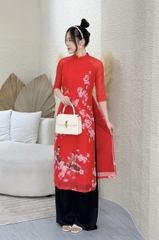 Set bộ áo dài cách tân 4 tà+ quần lưng thun phía sau,  có dây kéo - GR0246