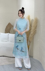 Set bộ áo dài cách tân 4 tà+ quần lưng thun phía sau,  có dây kéo - GR0246