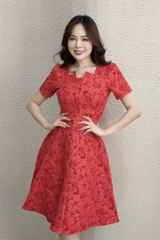 Đầm xòe tapta in hoa nổi - GR0248