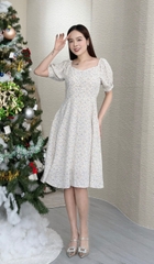Đầm xòe hoa nhí vai thun đính nút - GR0249