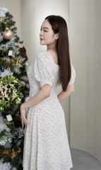 Đầm xòe hoa nhí vai thun đính nút - GR0249