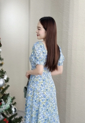 Đầm xòe hoa nhí vai thun đính nút - GR0249