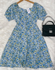 Đầm xòe hoa nhí vai thun đính nút - GR0249