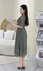 Đầm xòe hoa nhí cổ tròn xếp ngực, tay bèo - GR0250
