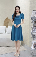 Đầm xòe cổ vuông xếp ly, tay phồng - GR0252