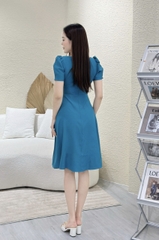 Đầm xòe cổ vuông xếp ly, tay phồng - GR0252