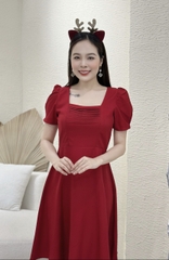 Đầm xòe cổ vuông xếp ly, tay phồng - GR0252