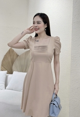 Đầm xòe cổ vuông xếp ly, tay phồng - GR0252