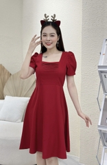 Đầm xòe cổ vuông xếp ly, tay phồng - GR0252