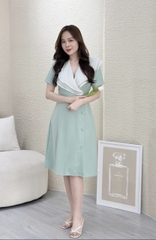 Đầm xòe cổ phối bèo, đính nút - GR0268