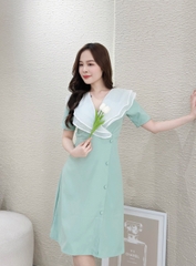 Đầm xòe cổ phối bèo, đính nút - GR0268